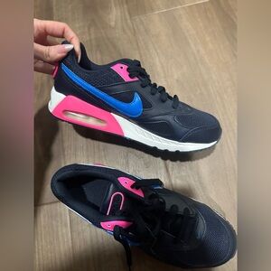 Nike Black and Pink Air Max with Blue Swoosh kids size 6